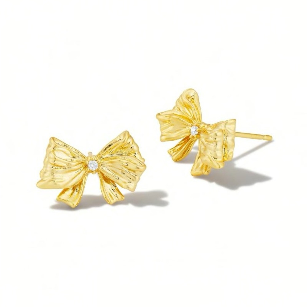 Kendra Scott x Love Shack Fancy Gold Bow Earrings with Diamond Accent